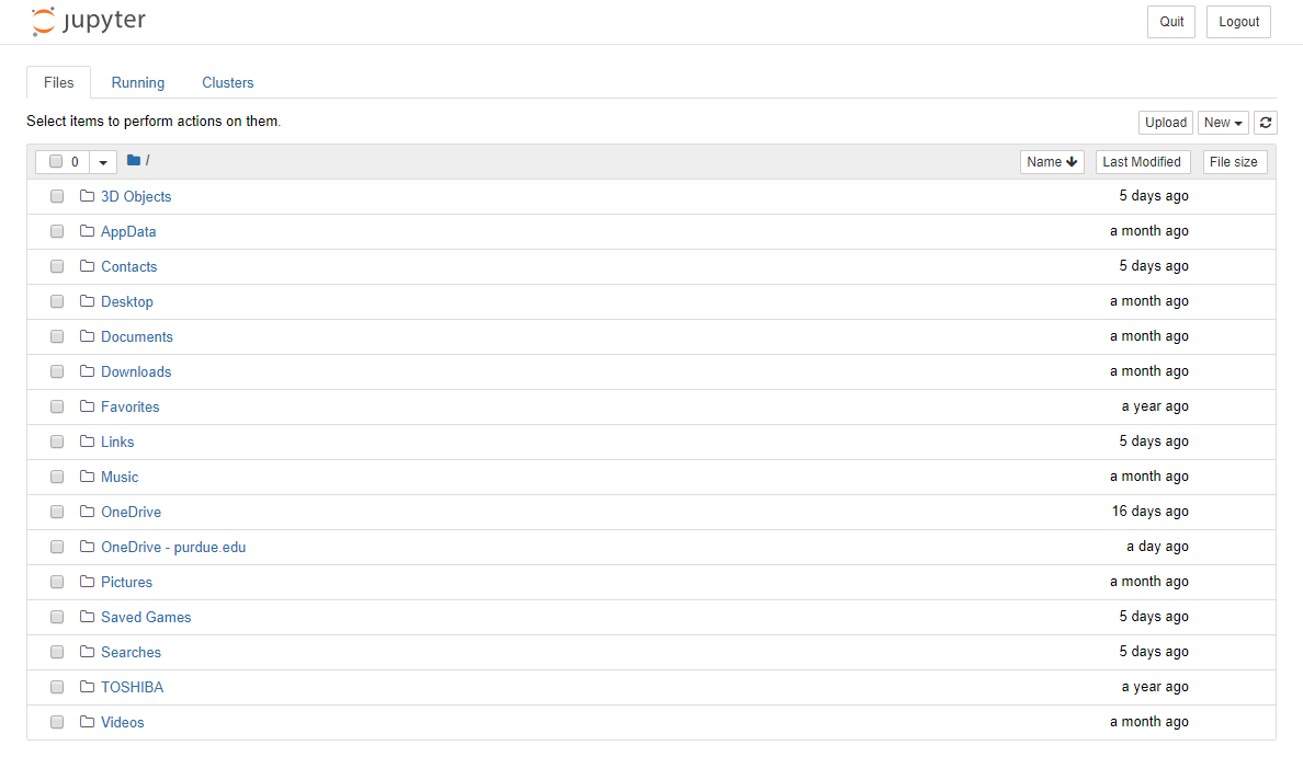 Screenshot of Jupyter notebook listing local files