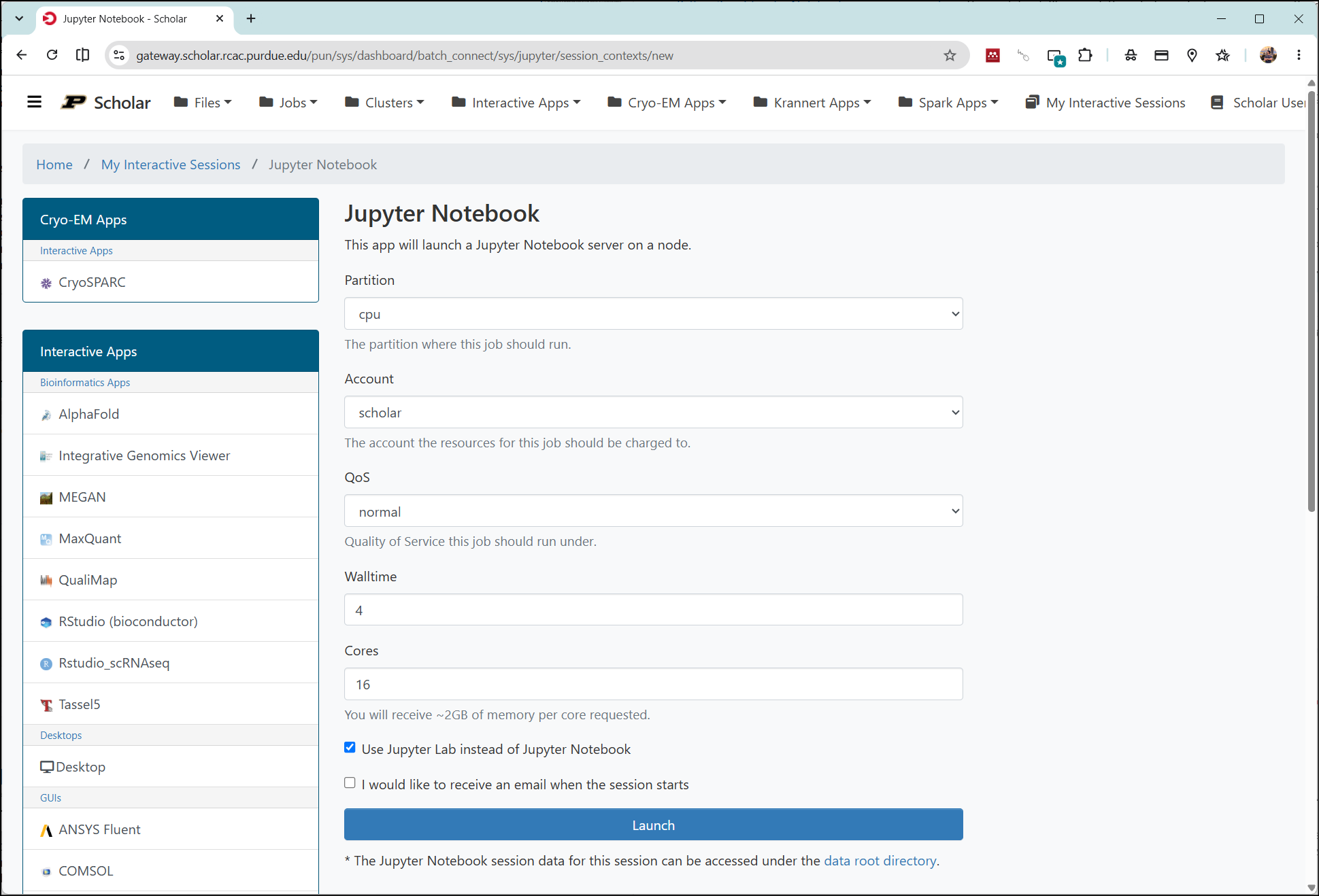 Screenshot of the Jupyter notebook setup window