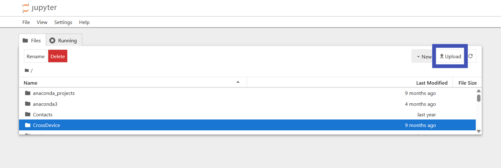 JupyterLab upload