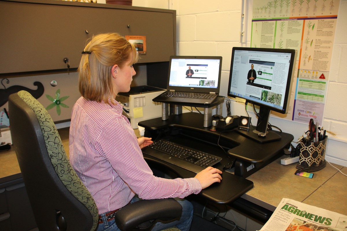 student working desktop computer