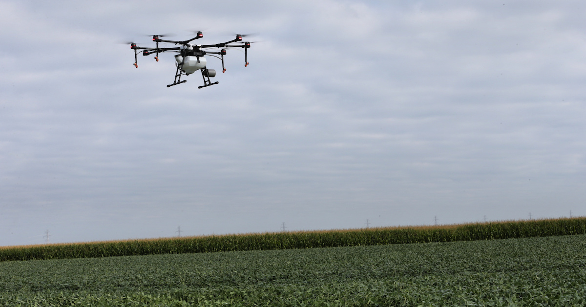 uav over corn field