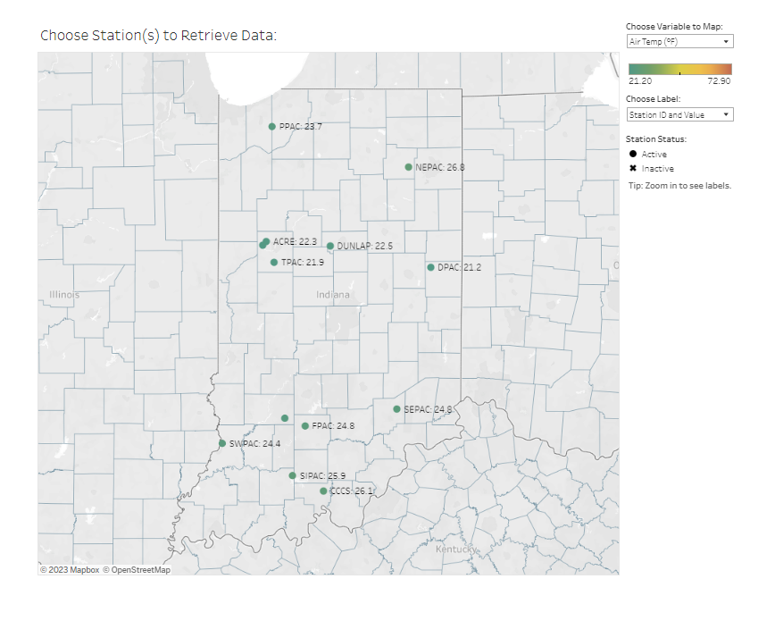 Purdue Mesonet Data Hub Indiana Map