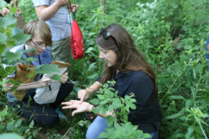 Students and professor working outdoors