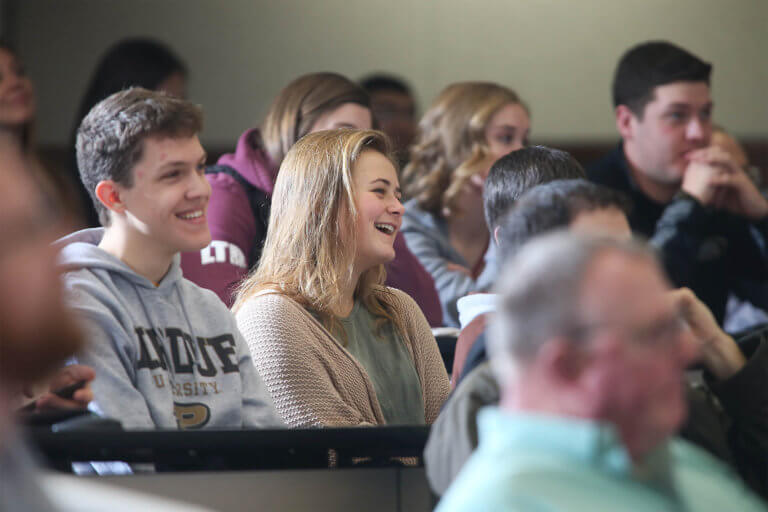 To the delight of the crowd, Oliver's lecture was full of humor