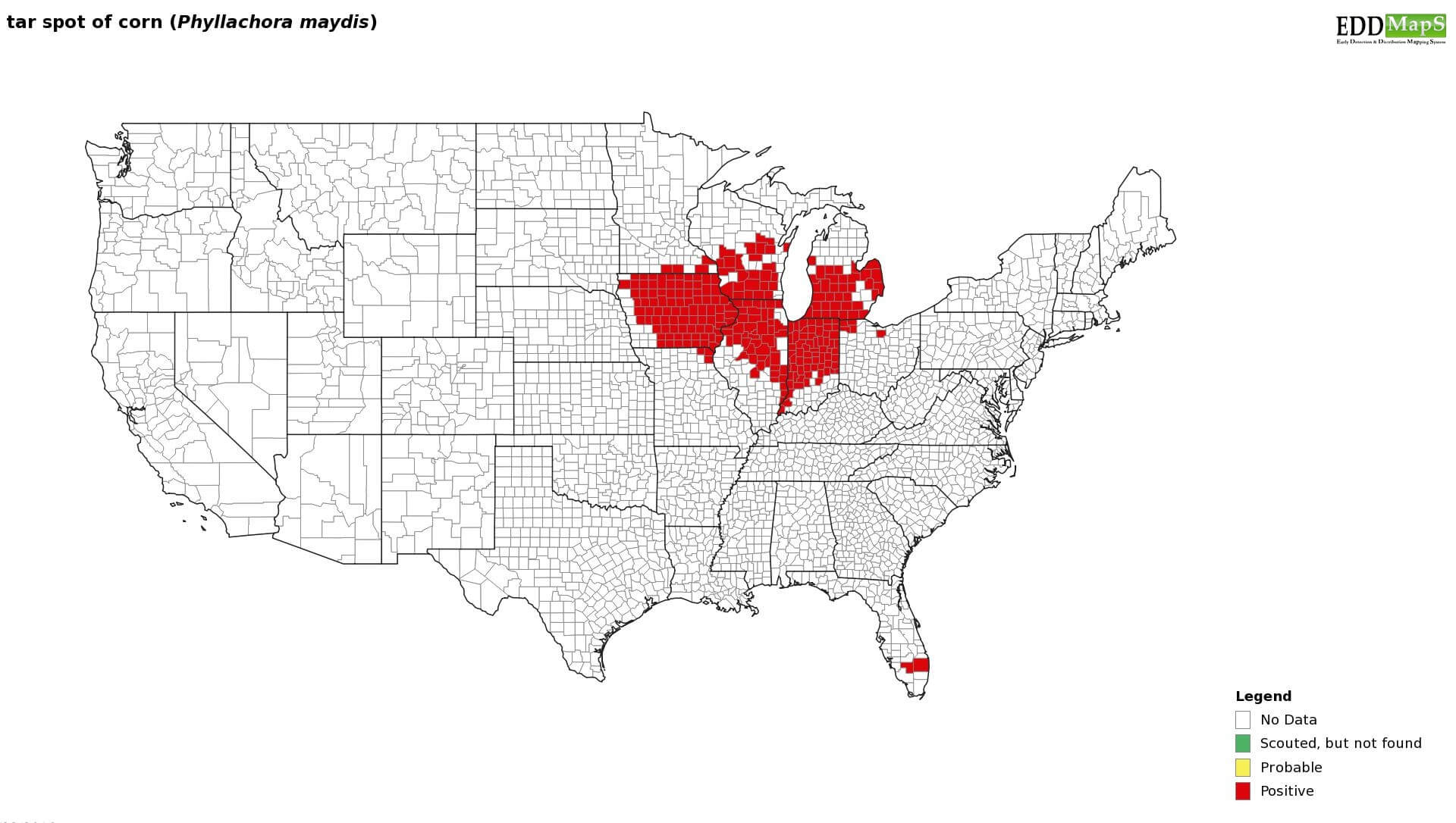 USA map showing spots affected by tar