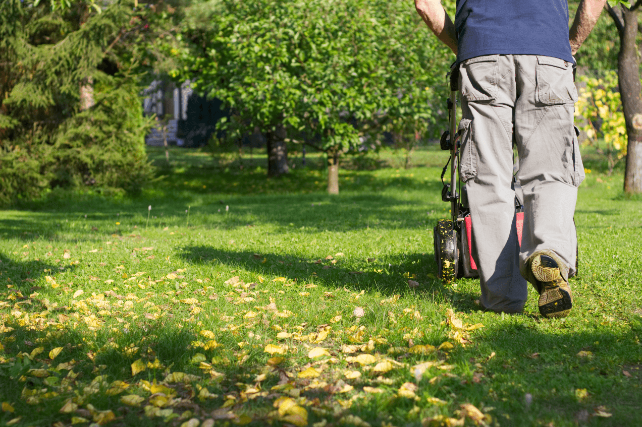 Mowing with leaves