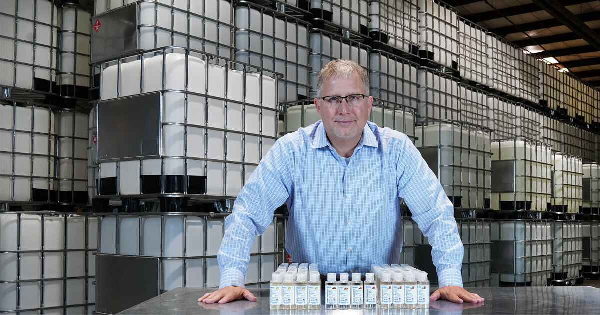 John Whittington is making hand sanitizer in every size from 2 oz. bottles all the way up to the 270-gallon containers that fill up his Morristown, Ind. plant.