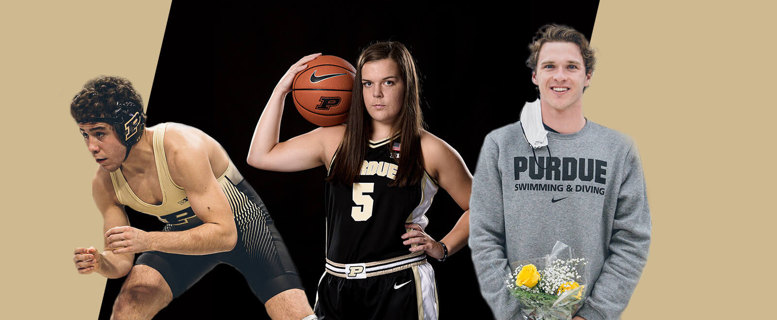 Purdue atletes Ethan Smiley in wrestling, Cassidy Hardin in basketball and Nathan Barsanti in swimming  