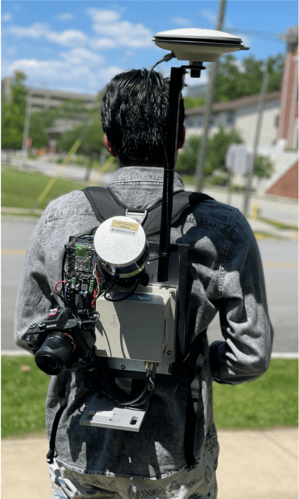 Student with a backpack sensing platform devise
