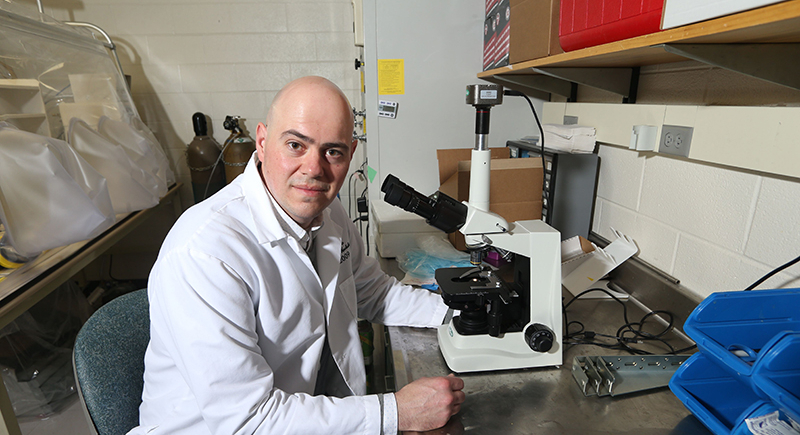 Lindemann working on a lab