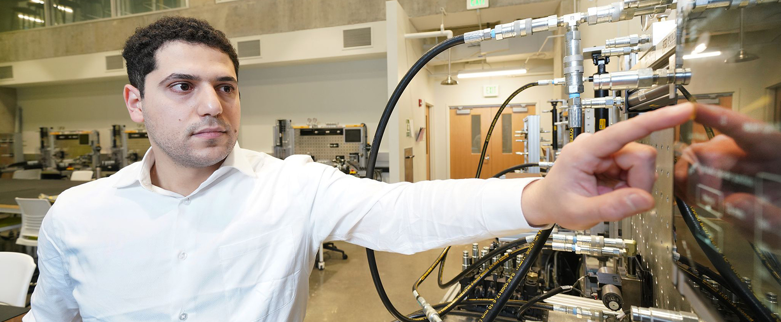 : ABE doctoral student Hassan Assaf is currently designing an electrohydraulic battery-powered system to replace the internal combustion engine in a hydraulic system
