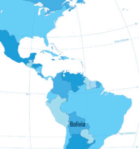 American continent map displaying countries in different light blue hues
