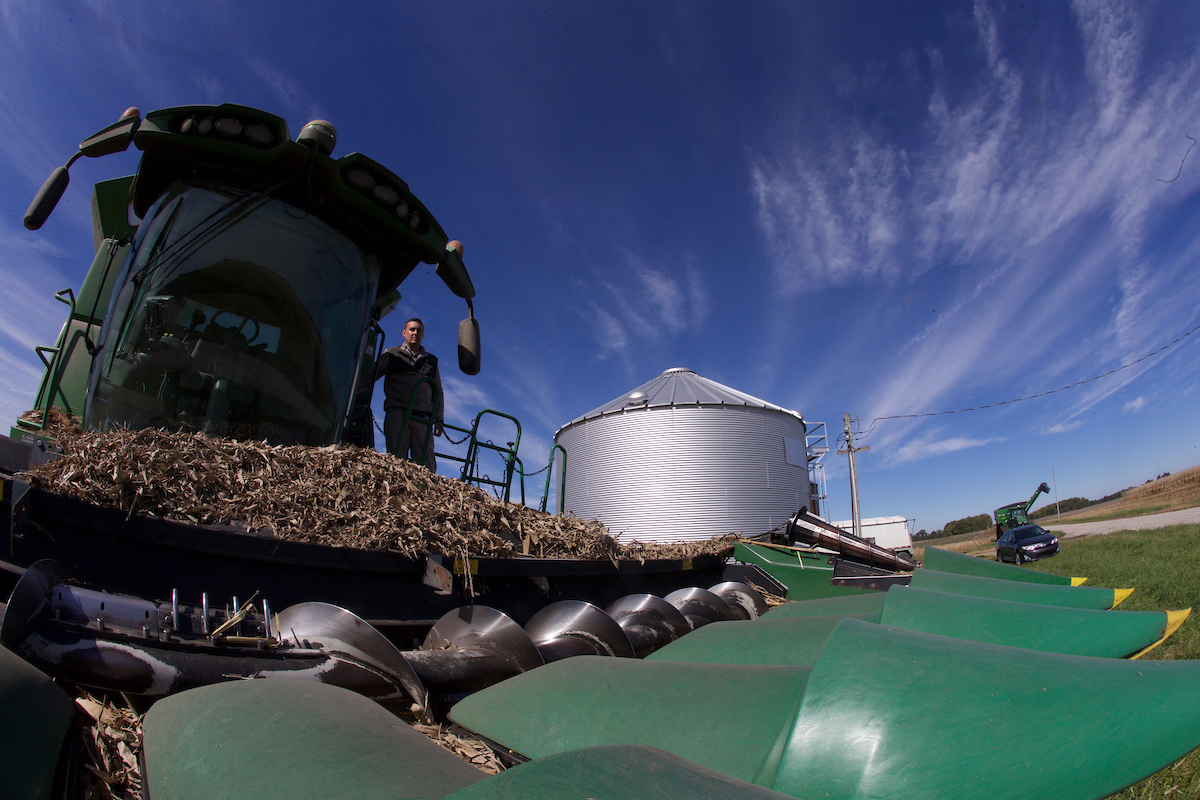 large tractor at a farm in harvest