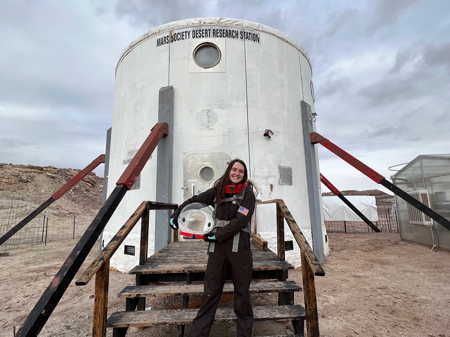 Madelyn Whitaker, junior in ABE poses at the Mars simulation center in Utah
