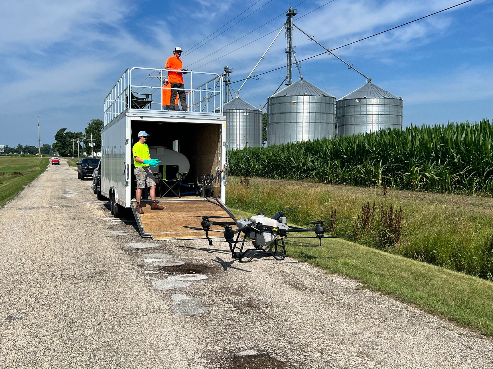 Tyler Ziehm (left) and Alex Hokey (right) prepare for one of many drone liftoffs