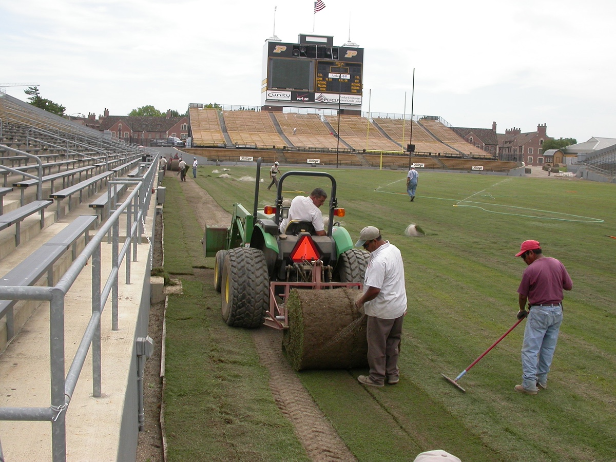 Turf being laid at Purdue