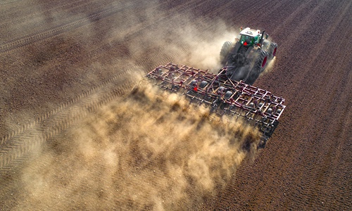 dust in corn field with tractor