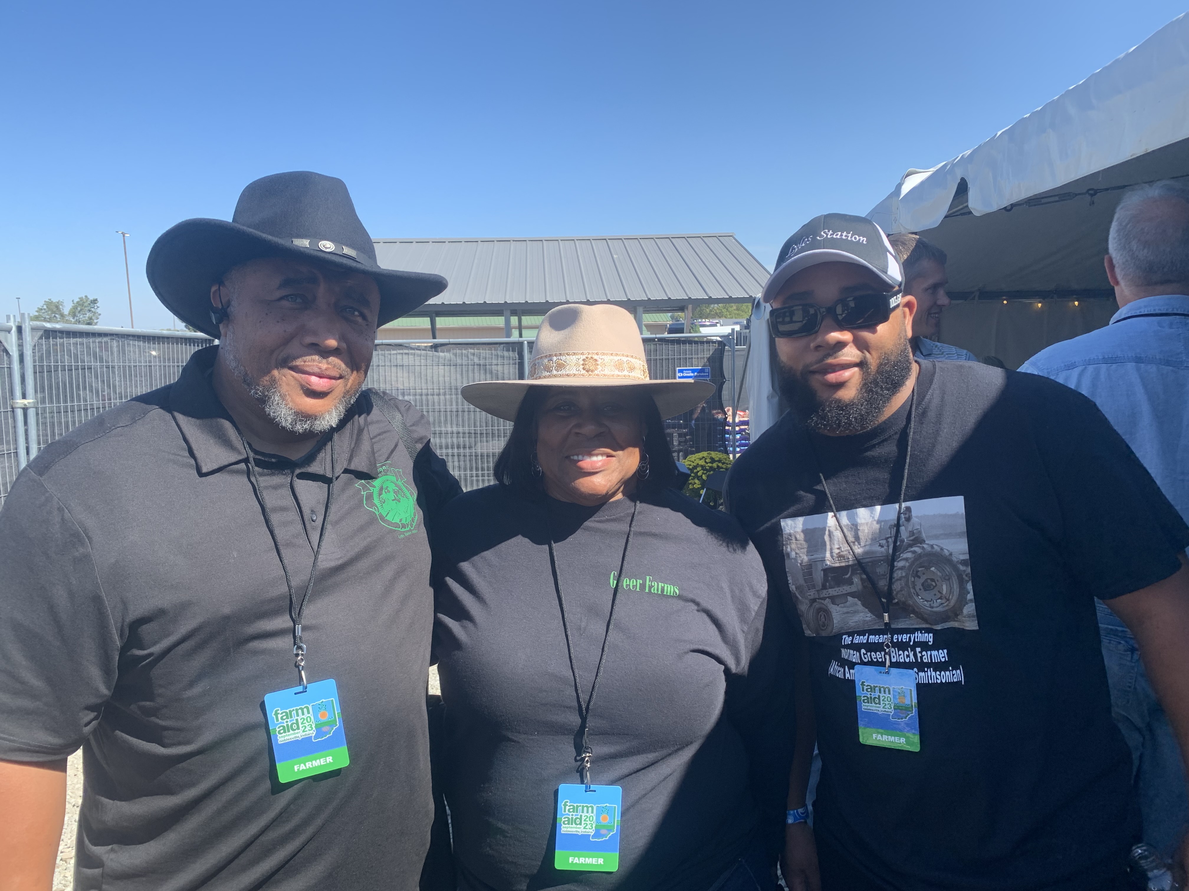 From left to right: John, Denise and DeAnthony Jamerson, 5th and 6th generation farmers, were Featured Farmers at Farm Aid 2023. 