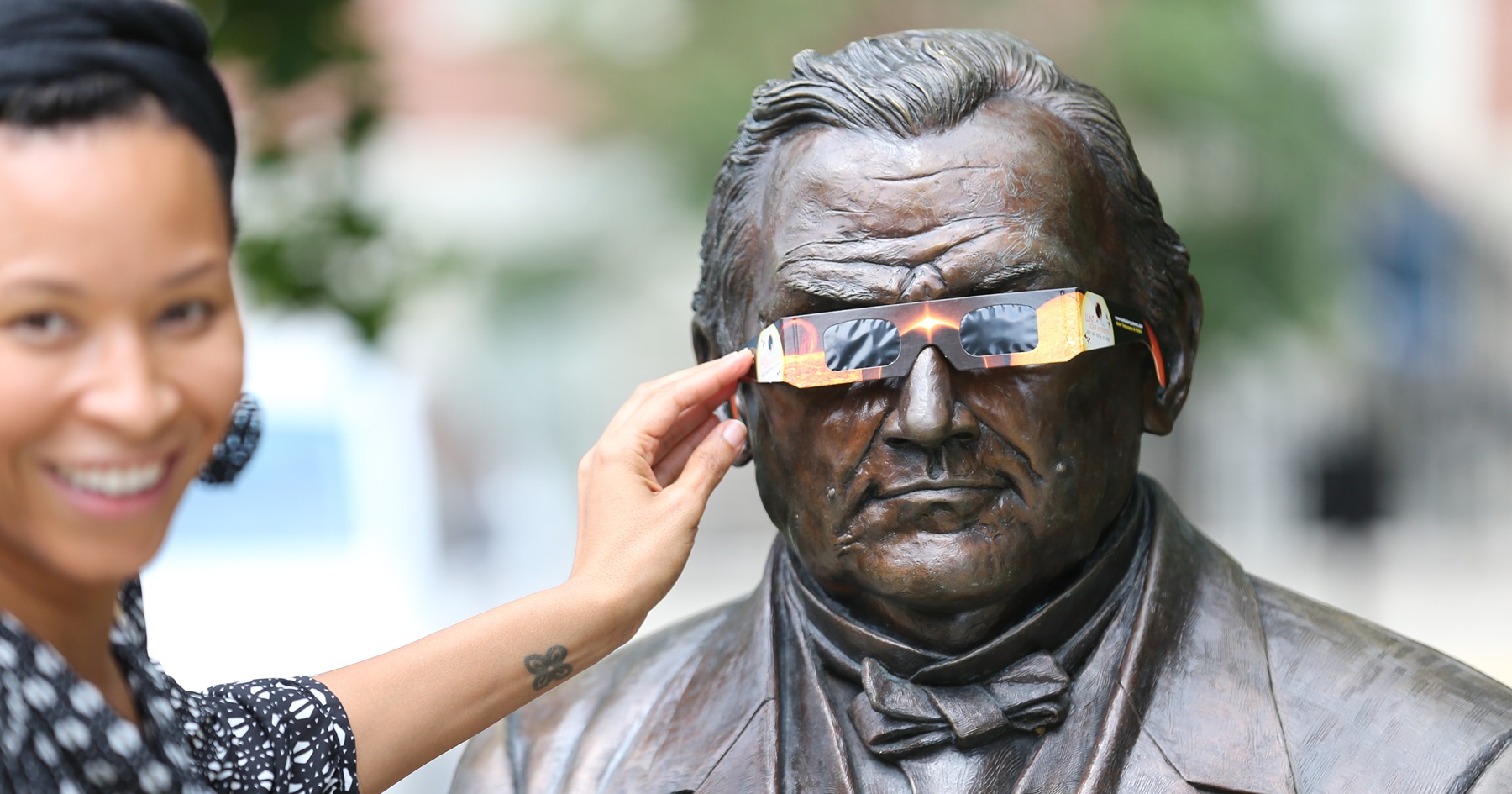 Even John Purdue uses safety glasses to view the eclipse