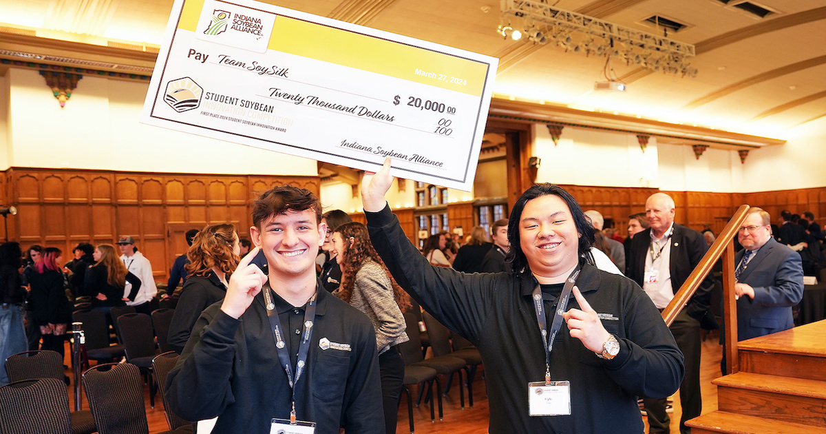 Team SoySilk members holding the first-place prize check at the 2024 competition ceremony.