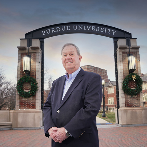 John Baugh stands in front of the Purdue Memorial Union.