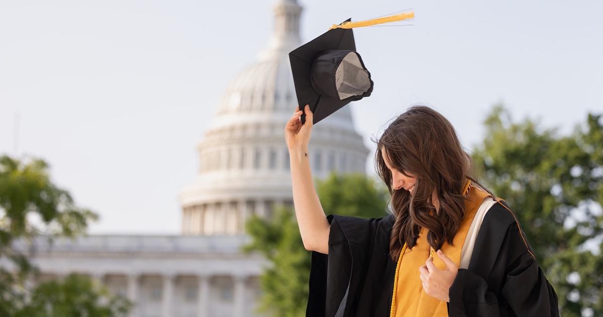 Halee Fisher infant of the White House in her cap and gown.