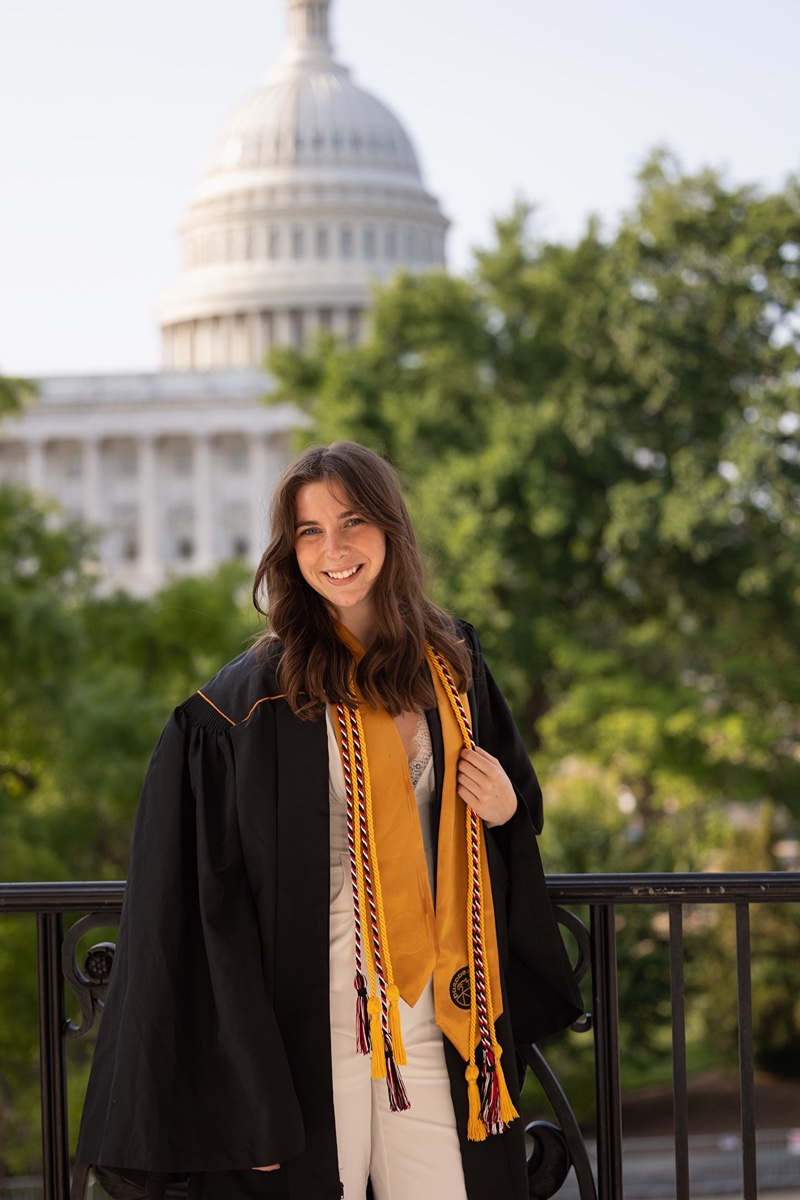 Halee Fisher graduates while as an intern in DC.