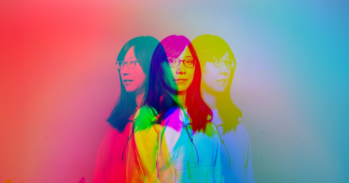 an headshot of Xiaomeng Liu in the AAPF with her differen angles overlayed in the colors red and blue