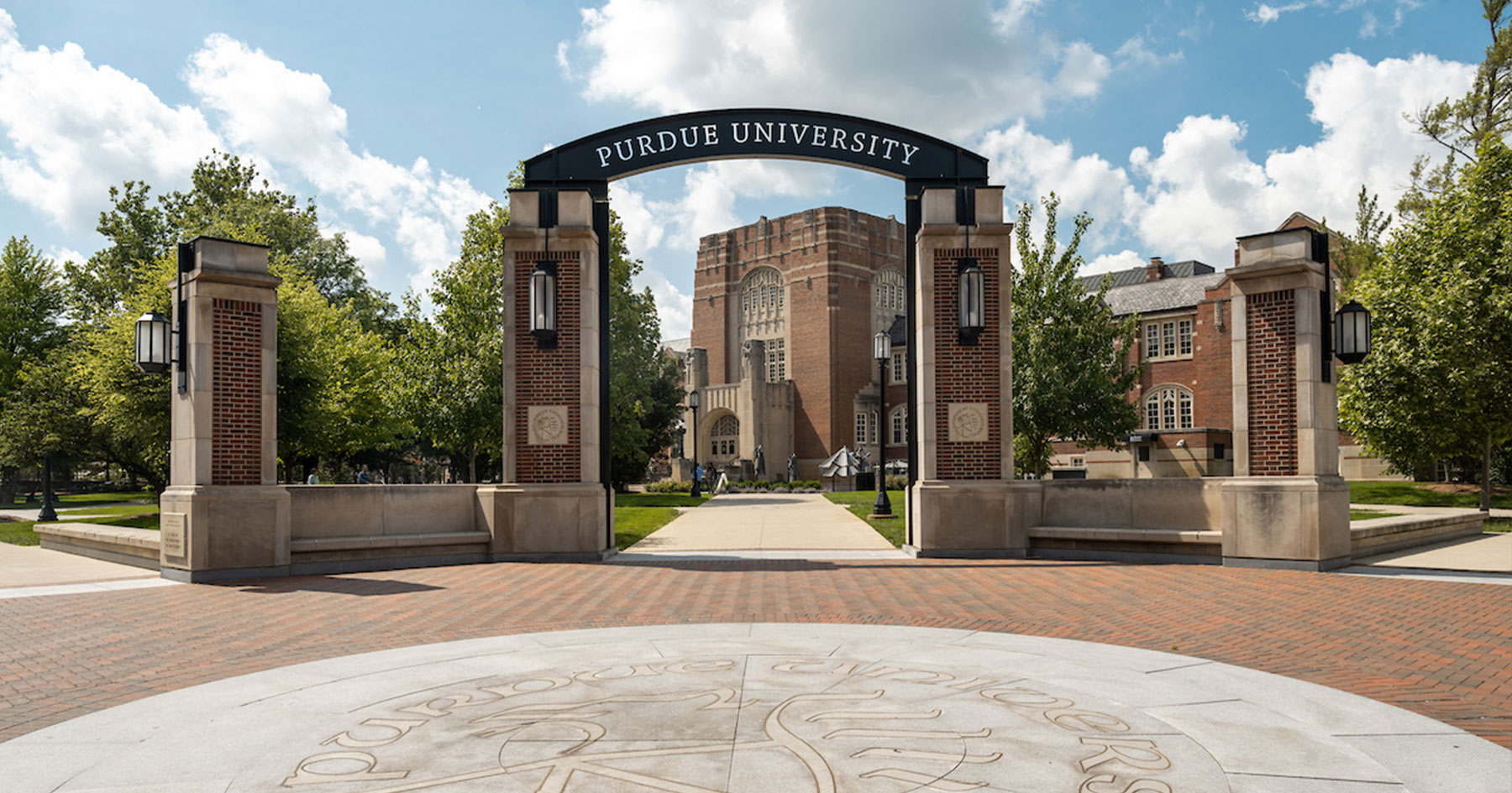 The Purdue Memorial Union and gateway arch are shown.