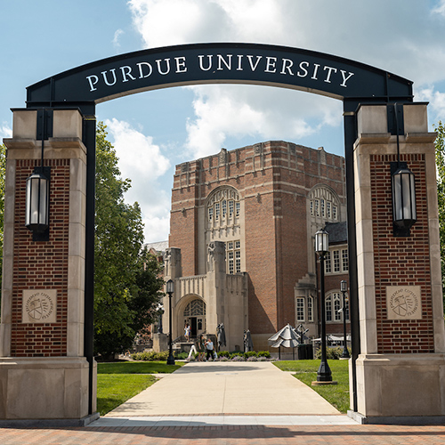 The Purdue Memorial Union and gateway arch are shown.