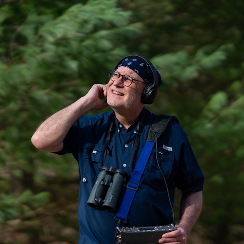 Bryan Pijanowski using technology to listen to Martell Forest in West Lafayette.