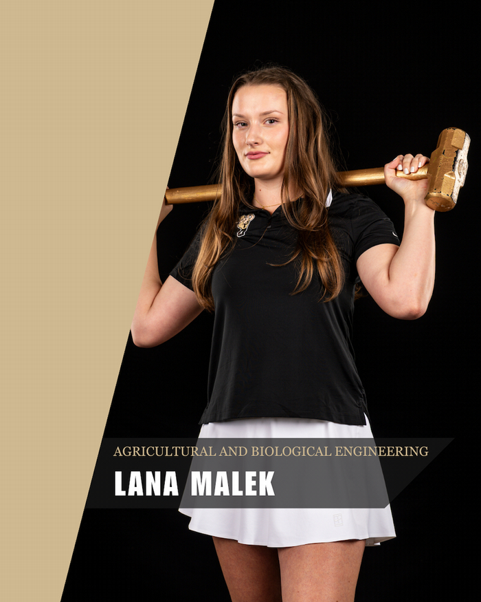 Headshot of Lana Malek with text that reads, "Agricultural and Biological Engineering; Lana Malek."