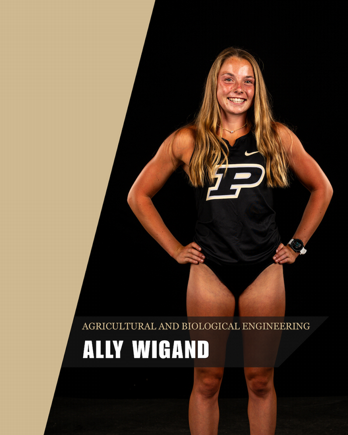 Headshot of Ally Wigand with text that reads, "Agricultural and Biological Engineering; Ally Wigand."