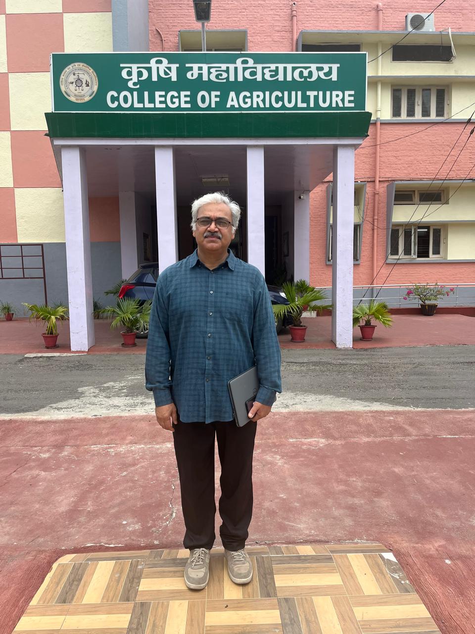 Krishna Nemali in front of the College of Ag GBPUAT