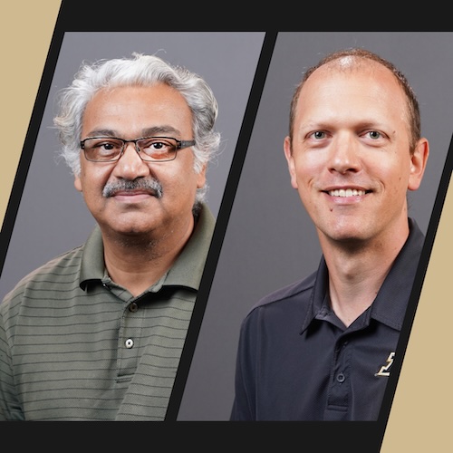 Black and gold graphic with headshots of Krishna Nemali (left) and Stephen Meyers (right)