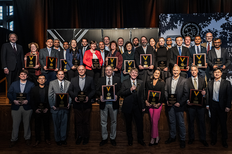 photo of distinguished and named professors at ceremony