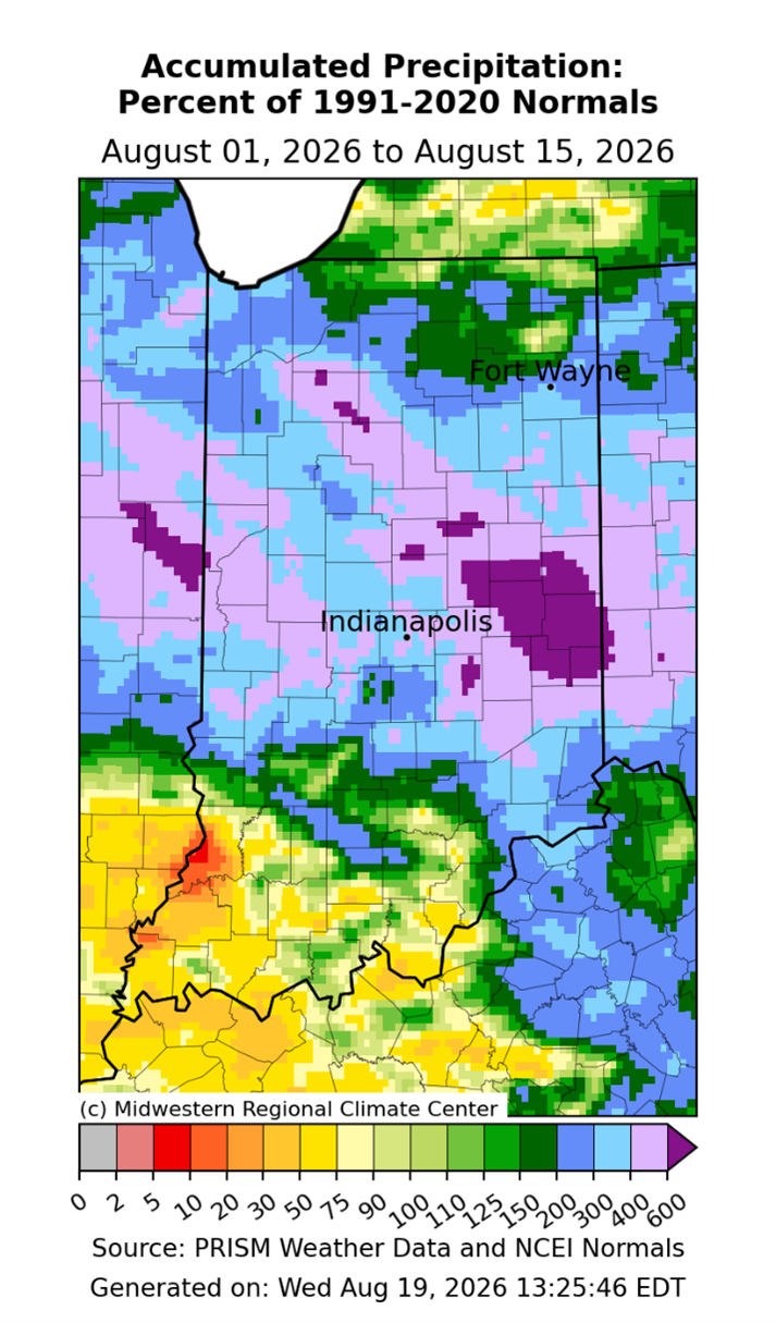 Accumulated Precipitation for Indiana until August 15