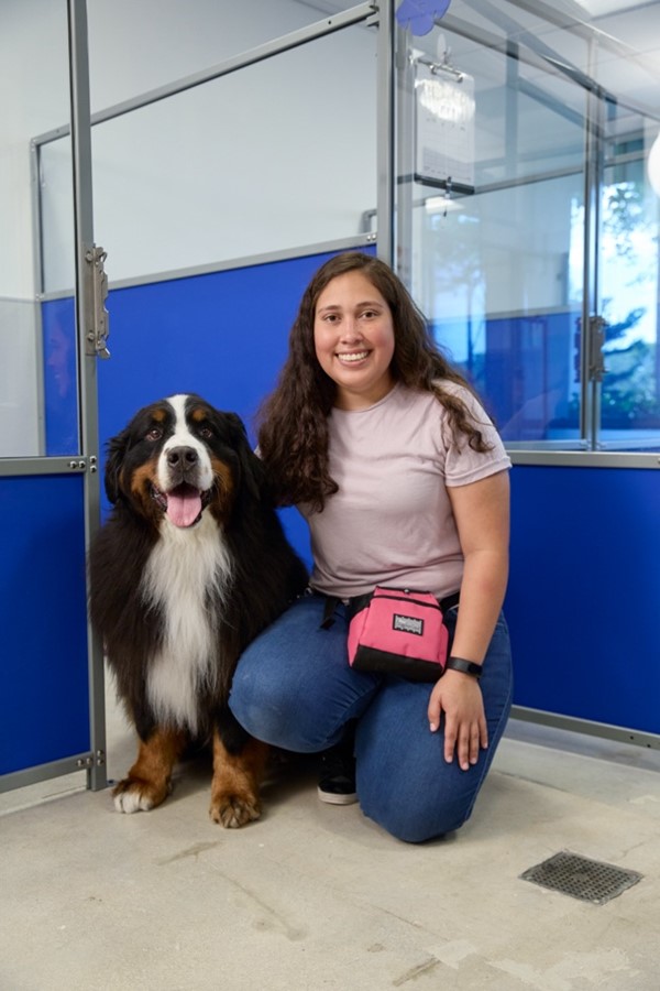 a woman and a dog