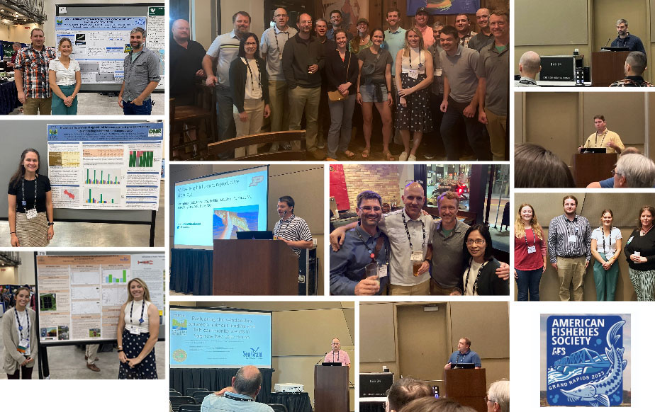 A collage of images of Purdue affiliated individuals at the American Fisheries Society convention in August