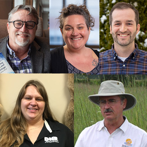 FNR alumni and career award winners: top line (left to right) - Dr. Ted Cable, Dr. Kristen Floress and Dr. Zach Feiner. Bottom row (left to right): Geriann Albers and Dean Zimmerman