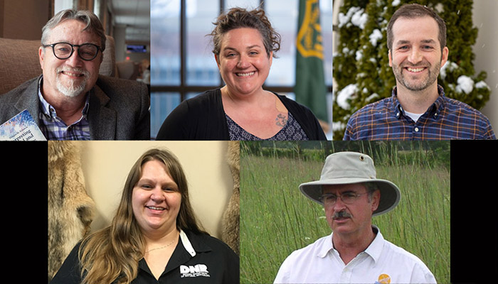 2025 FNR Alumni and Career Award recipients Ted Cable, Kristin Floress, Zach Feiner, Dean Zimmerman and Geriann Albers. 