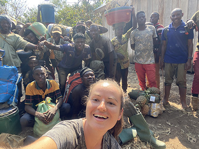 A selfie Ruth took with her Ntakata forest team and porters right before they started their hike in the forest to their campsite