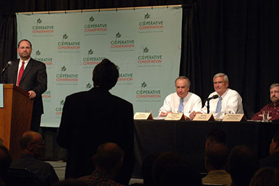 Dave Case facilitating a cooperative conservation listening event in Spokane with Secretary Kempthorne and Administrator Johnson