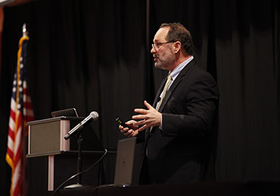 Dave Case gives the keynote speech at the North American Wildlife Conference on the Nature of Americans project in 2017