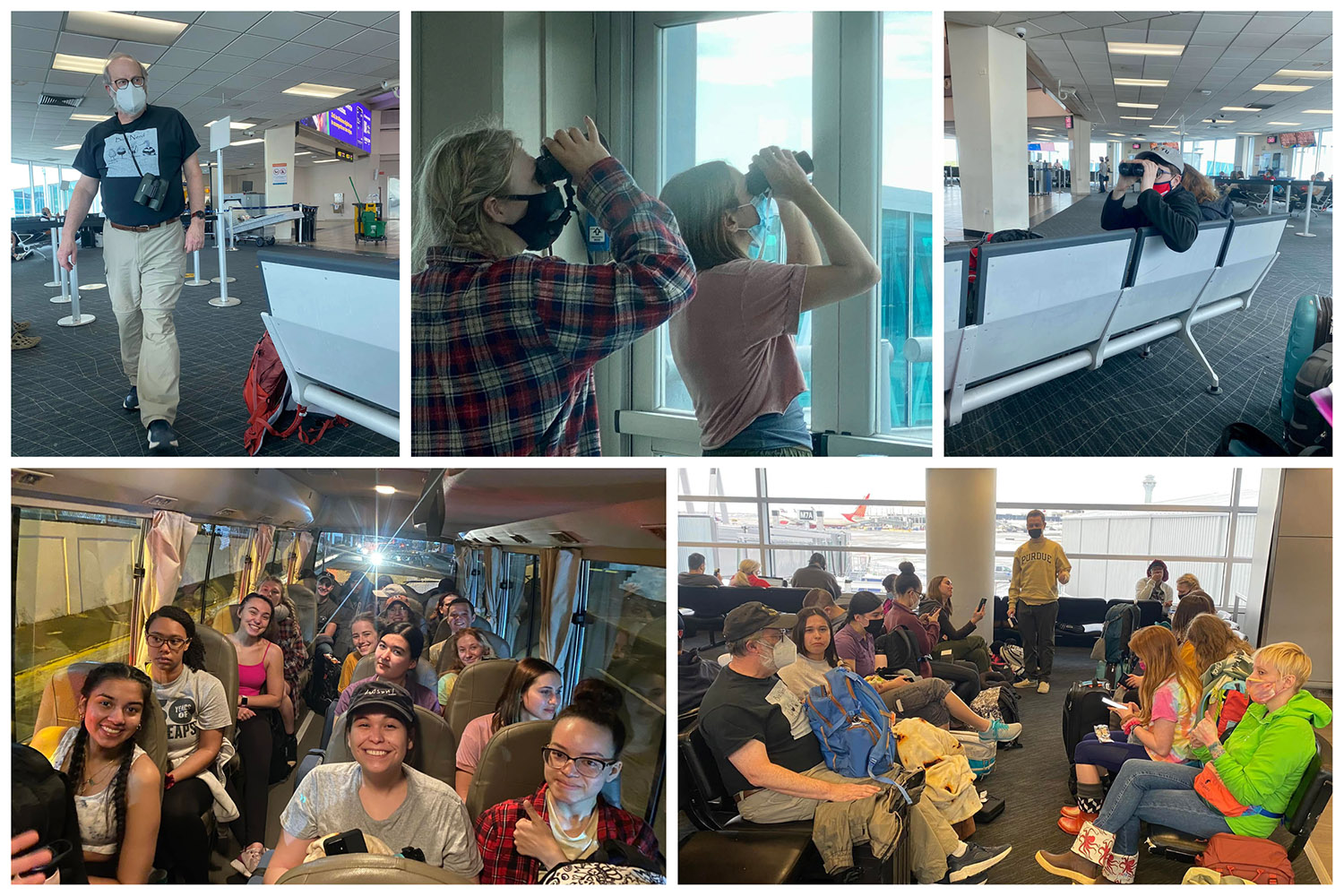 Students in the airport, on the bus heading to Costa Rica