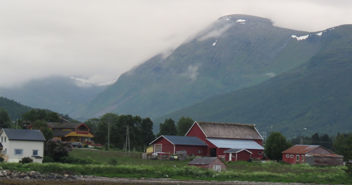 A landscape image of a mountainside town in Norway. 