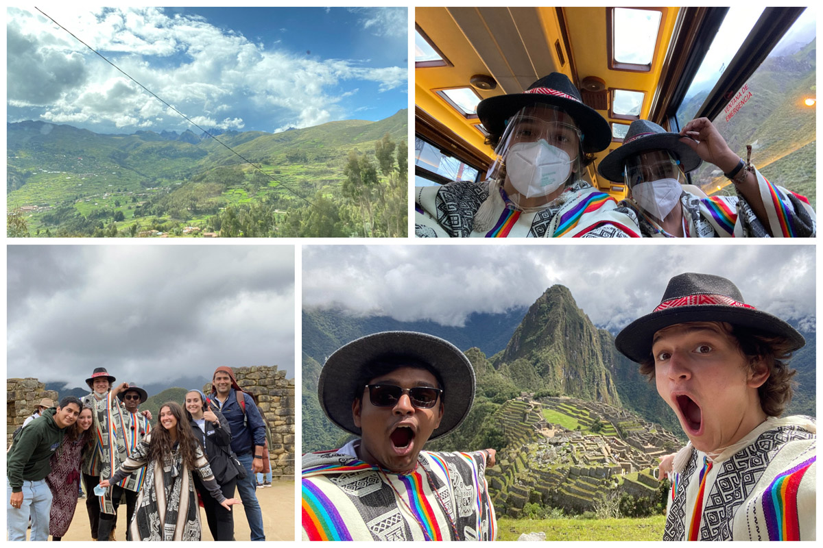 A collage of Jack Dempsey at or on the train to Machu Picchu.