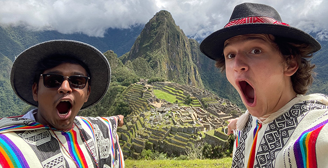 Freshman aquatic sciences major Jack Dempsey at Machu Picchu with his study abroad classmates.