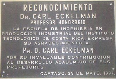 Carl Eckelman Honorary Professor plaque