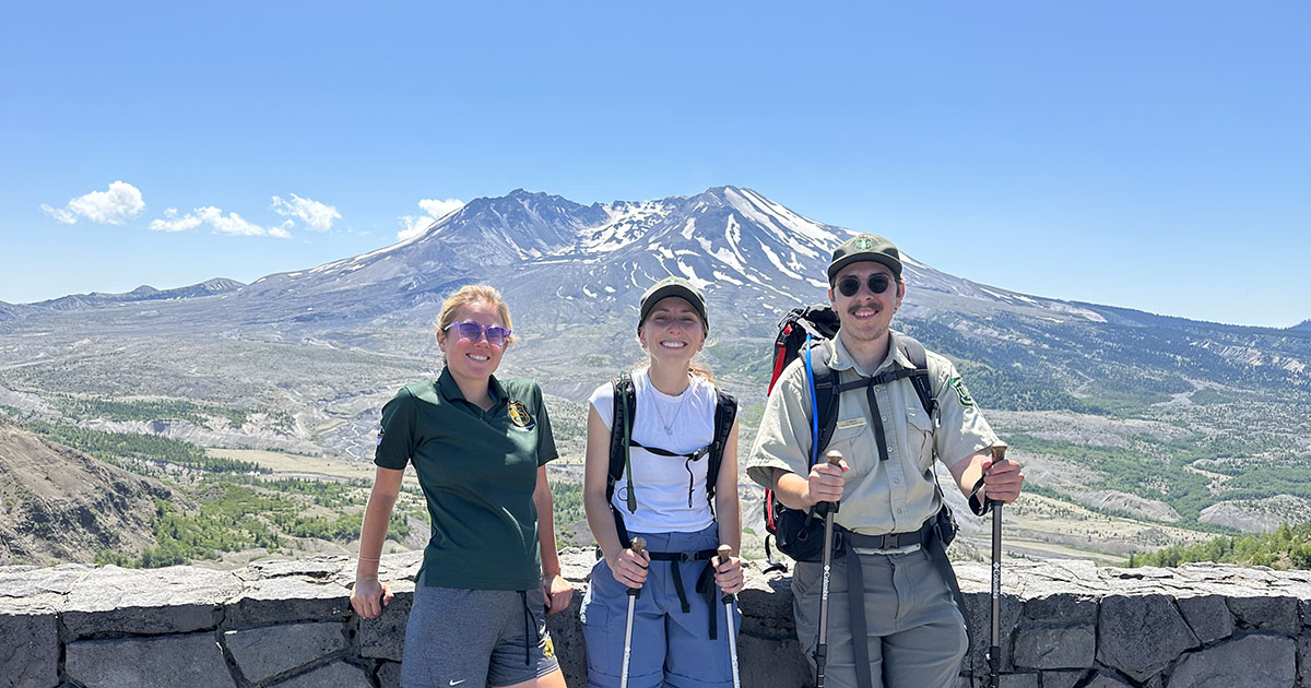 Lillian Hannon hiking Mount St. Helens with colleagues.